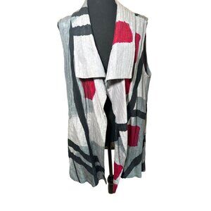 Alexis Abrams Silk Linen Geo Handpainted Long Vest 60s Mod Artsy M Tunic Vest